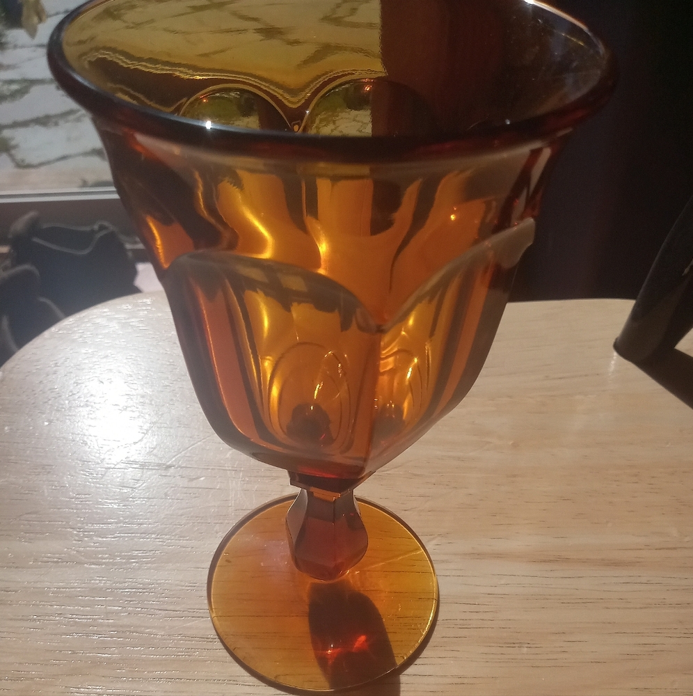Vintage Indiana glass wine goblet amber color
